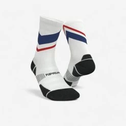 CHAUSSETTES DE RUNNING RUN900 EPAISSES MI-MOLLET BLANCHES BLEUES ROUGES