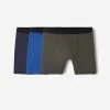 Decathlon Lot De 3 Boxers Respirants En Microfibre Homme - Bleu Foncé/bleu/kaki