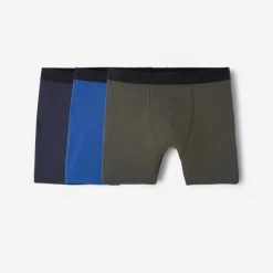 Decathlon Lot De 3 Boxers Respirants En Microfibre Homme - Bleu Foncé/bleu/kaki