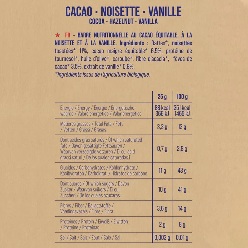 Pack X20 Barres Nutritionnelles Cacao-Noisette-Vanille 3 Pack X20 Barres Nutritionnelles Cacao-Noisette-Vanille – Image 3