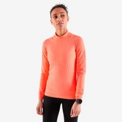 TEE SHIRT MANCHES LONGUES RUNNING SANS COUTURES FEMME - KIPRUN SKINCARE CORAIL