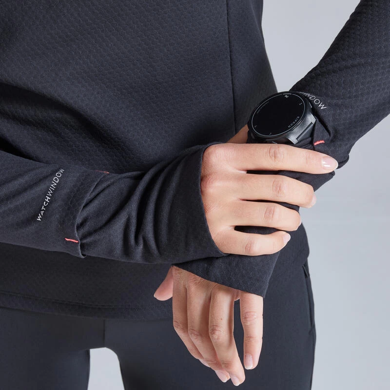 TEE SHIRT RUNNING MANCHES LONGUES HIVER FEMME KIPRUN WARM LIGHT NOIR ROSE 4 TEE SHIRT RUNNING MANCHES LONGUES HIVER FEMME KIPRUN WARM LIGHT NOIR ROSE – Image 4